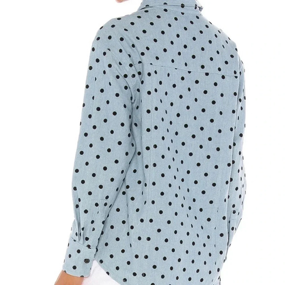 LPA Revolve Candace Polka Dot Blue Chambray Button Up Blouse - Picture 7 of 10